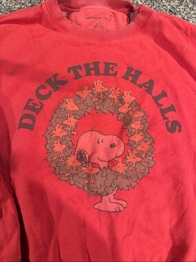 American Eagle Outfitters Red Coral Snoopy "Deck The Halls" Sweatshirt